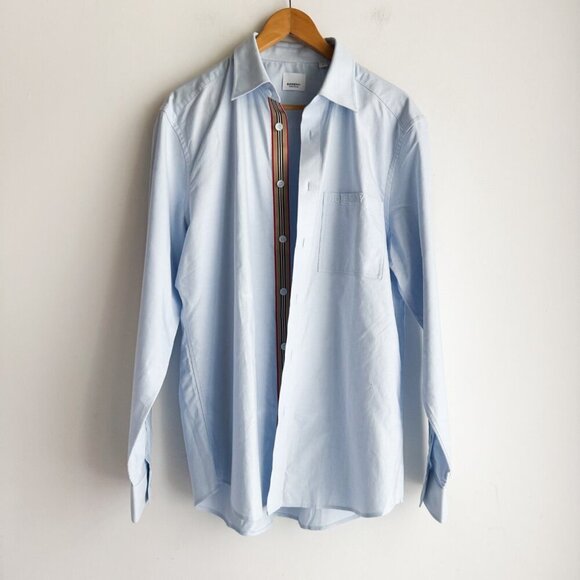Burberry Light Blue Icon Stripe Poplin Shirt Men's Large - Picture 2 of 9